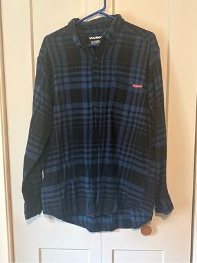 Wolverine Navy and Black Plaid Casual Button-Down Shirt